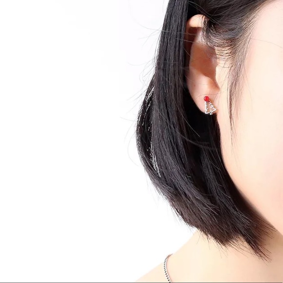 925 sterling silver Christmas tree stud earrings - Picture 3 of 4